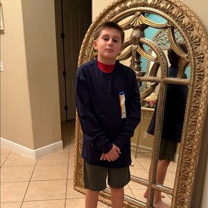 Navy Blue Long Sleeve women Shirt size M ( my boy helped me he is size XL Y)